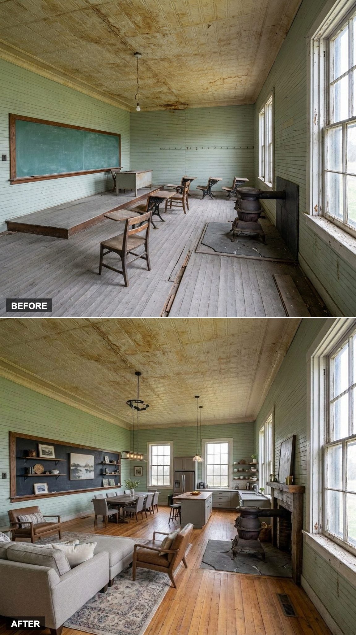 One Restored Ceiling Holds a Whole Open-Concept Life Together