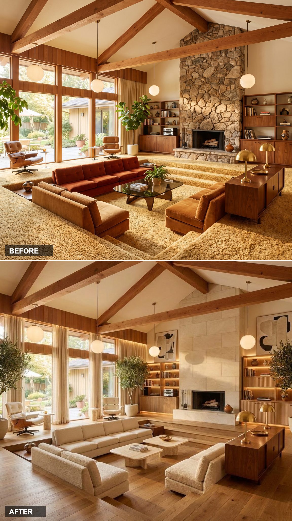 Organic Modern Masterpiece: Bouclé, Travertine, and a $750K Quiet-Luxury Gut Job