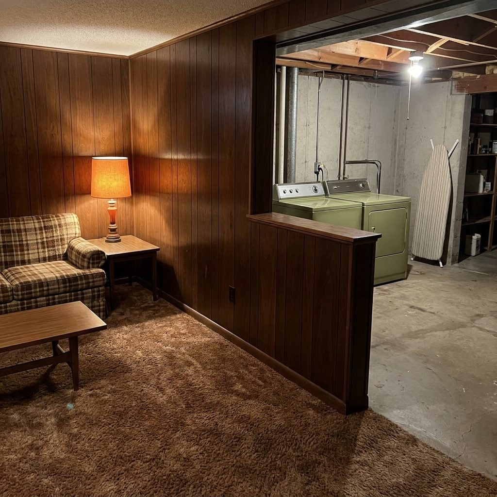 The Paneled Half-Wall That Separated the Rec Room From the Laundry Area