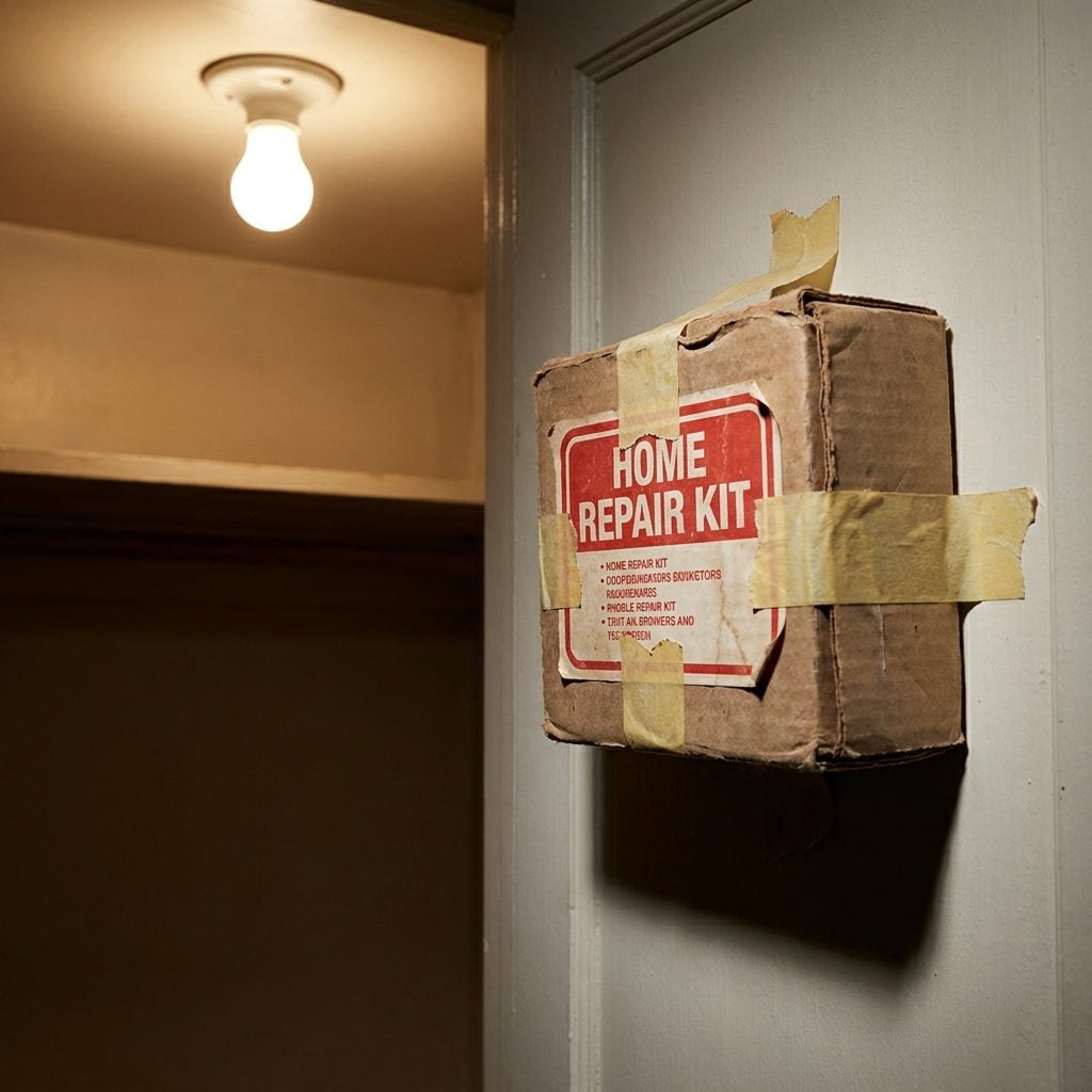 The Patch Kit Taped to the Inside of the Closet Door