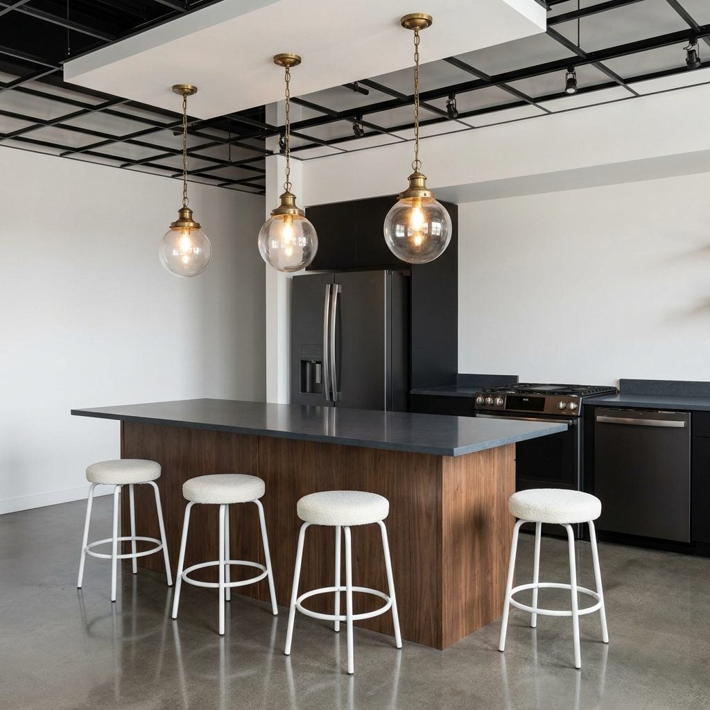 The Pendant Light Grid That Visually Locks Stool Positions Whether You Plan It Or Not