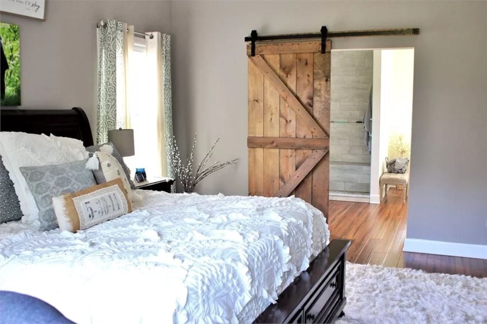 Sliding Barn Door Into the Ensuite Is Doing Farmhouse Right