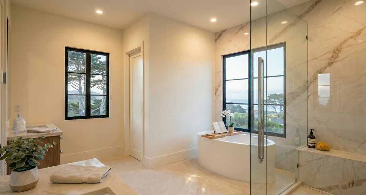 Marble Shower, Ocean Window, and a Tub That Doesn't Need to Try Hard