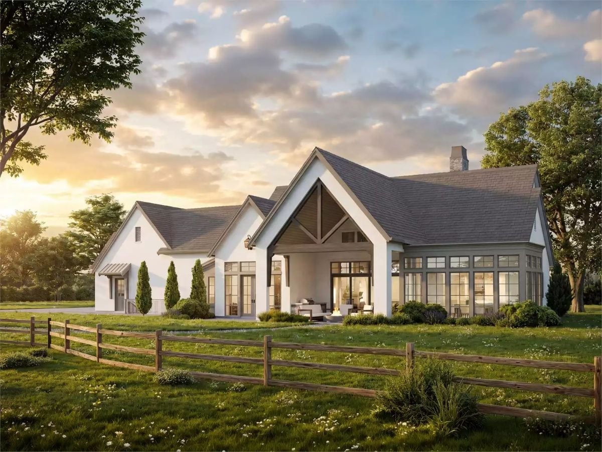 Exposed Timber Gable and Wraparound Glass Make This Ranch Hard to Drive Past