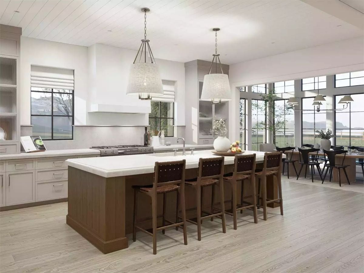 Oversized Island, Five Stools, and Room Enough for Everyone to Crowd In