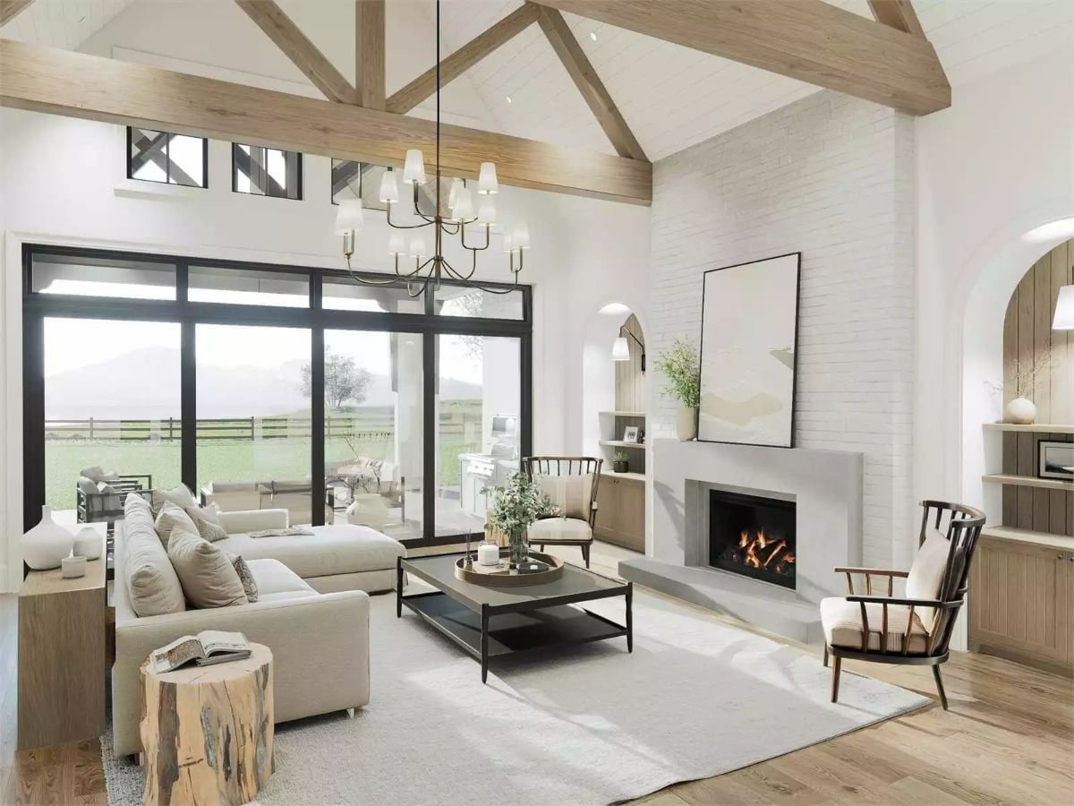 Vaulted Beams and a Live-Fire Hearth Pull Every Seat Toward the Center