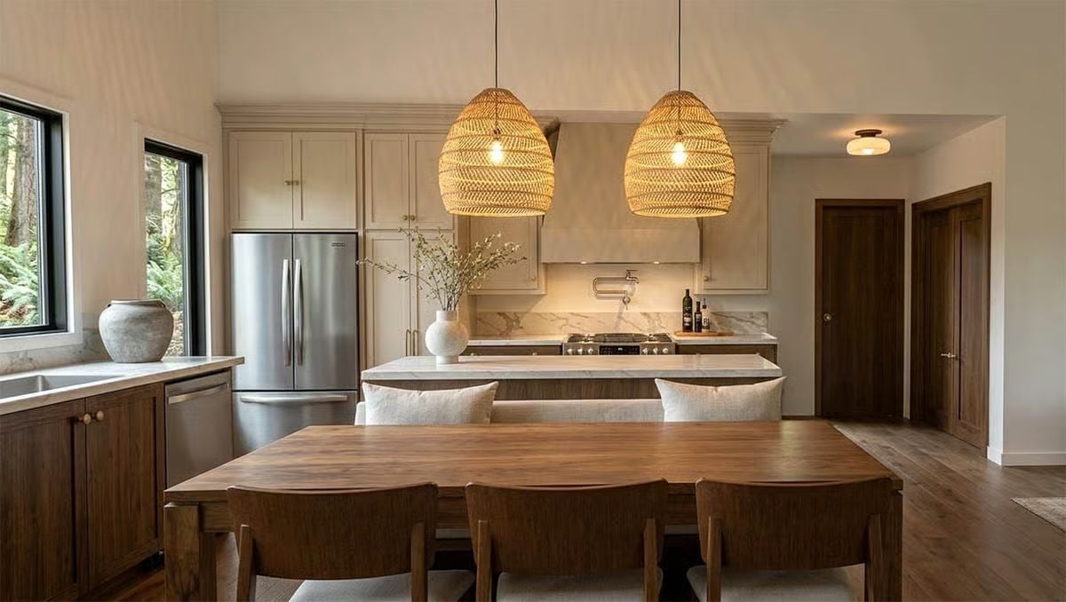 Woven Light, Walnut Grain, and a Kitchen Built for Slow Mornings