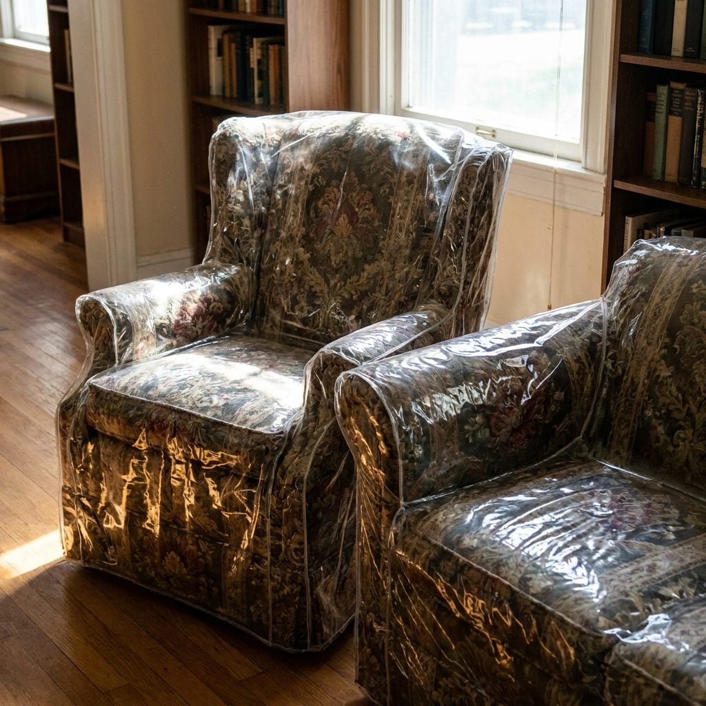 Plastic Slipcovers on a Couch That Deserved Better
