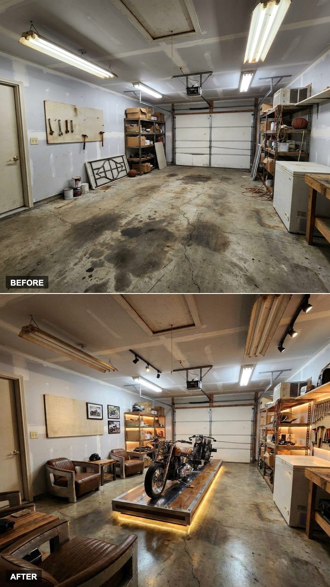 Polished Concrete, Custom Lighting, and a Motorcycle Showcase Lounge Built Around the Bike Itself