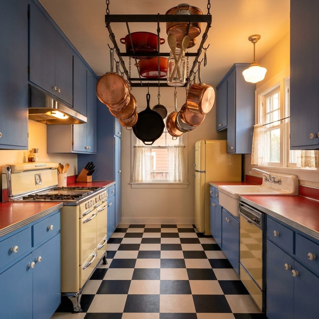 The Pot Rack Hung From the Ceiling Over the Only Clear Wall Space