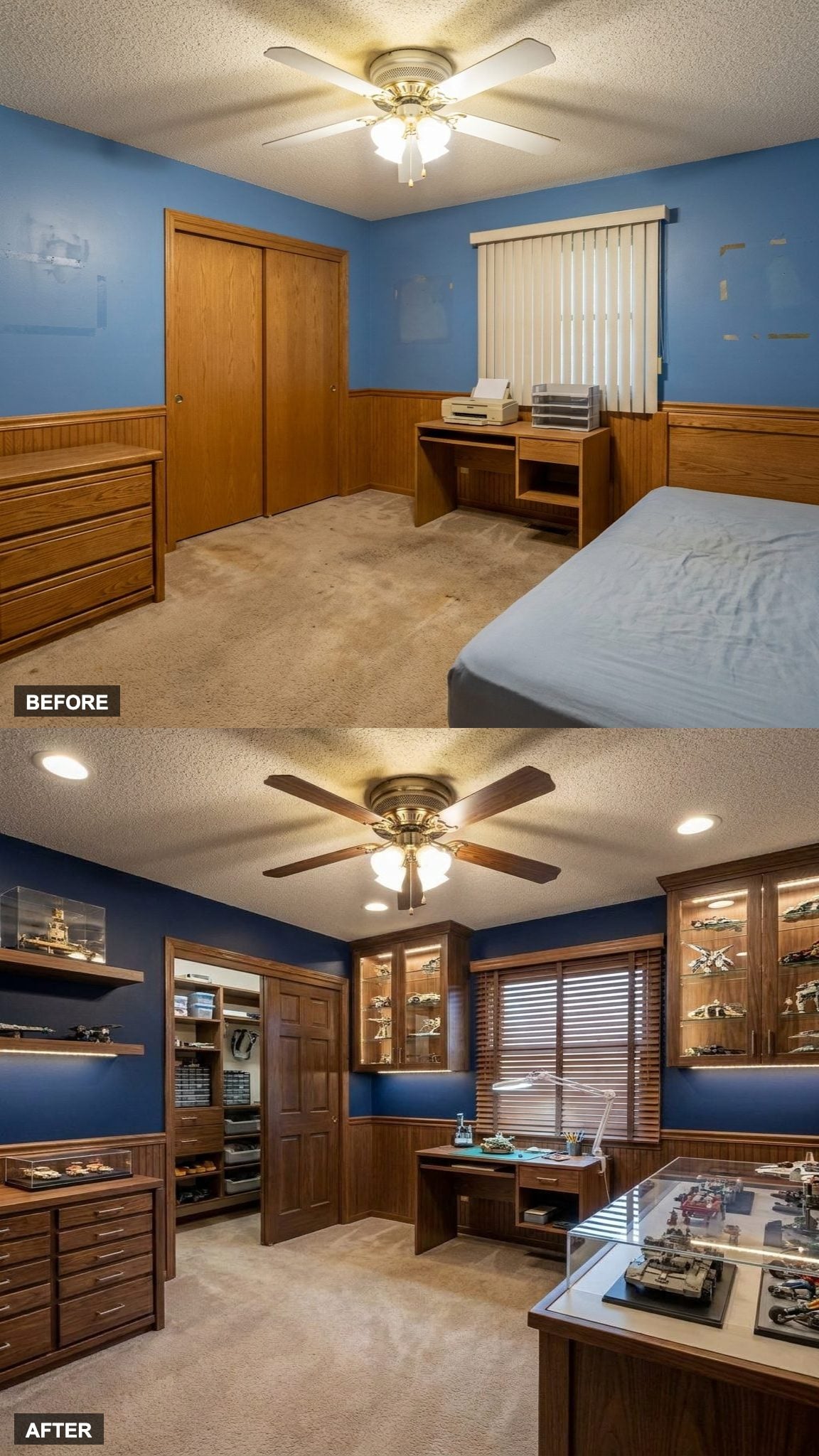 A Precision Workbench and Custom Display Cabinets Make This the Hobby Workshop Empty Nesters Actually Deserve