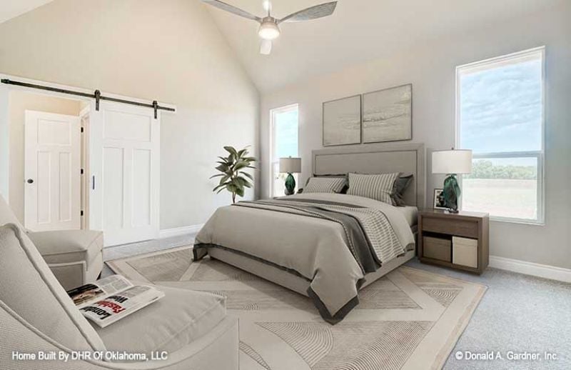 Vaulted Master Bedroom Where the Barn Door Earns Its Keep