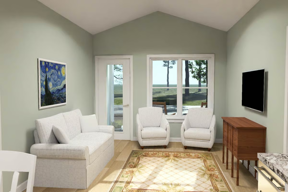 Sage Walls and a Van Gogh Print Set the Tone Before You Even Sit Down