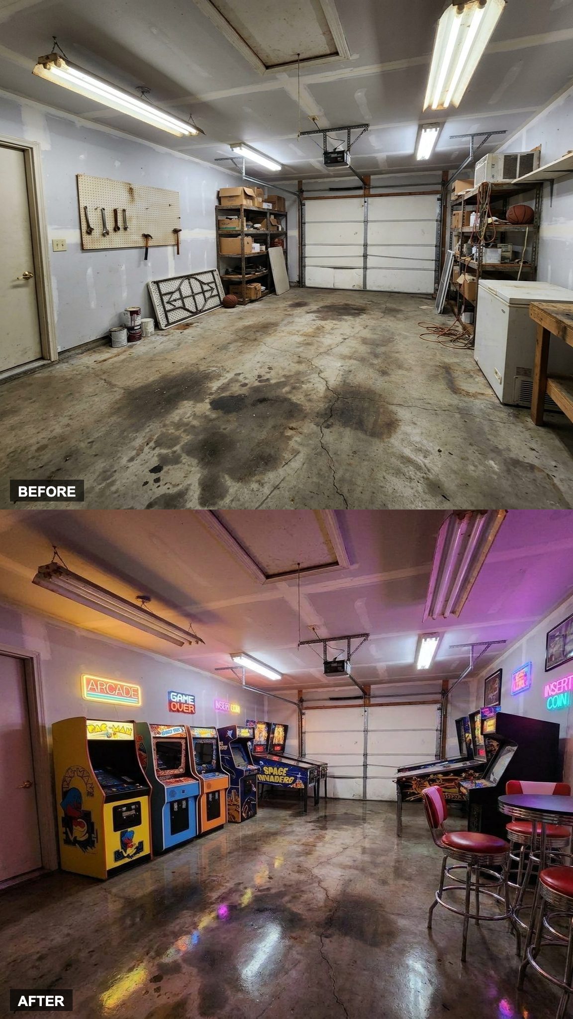 Quarters Required: Arcade Cabinets, Pinball, and Neon Signs Turn the Garage Into a Retro Gaming Hall