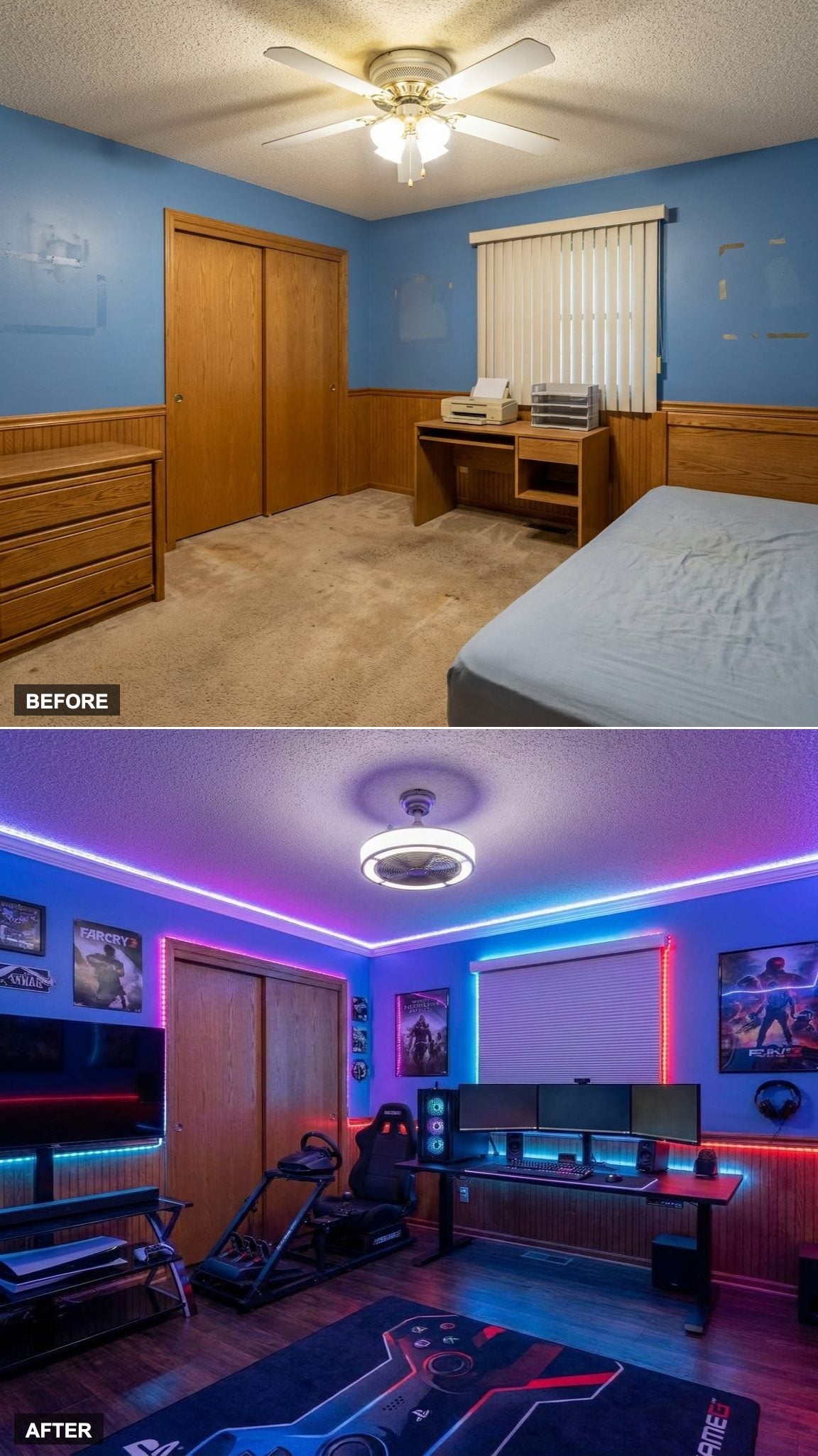 RGB Lighting, a Racing Simulator, and a Gaming Room That Took the Empty Nest Problem Seriously