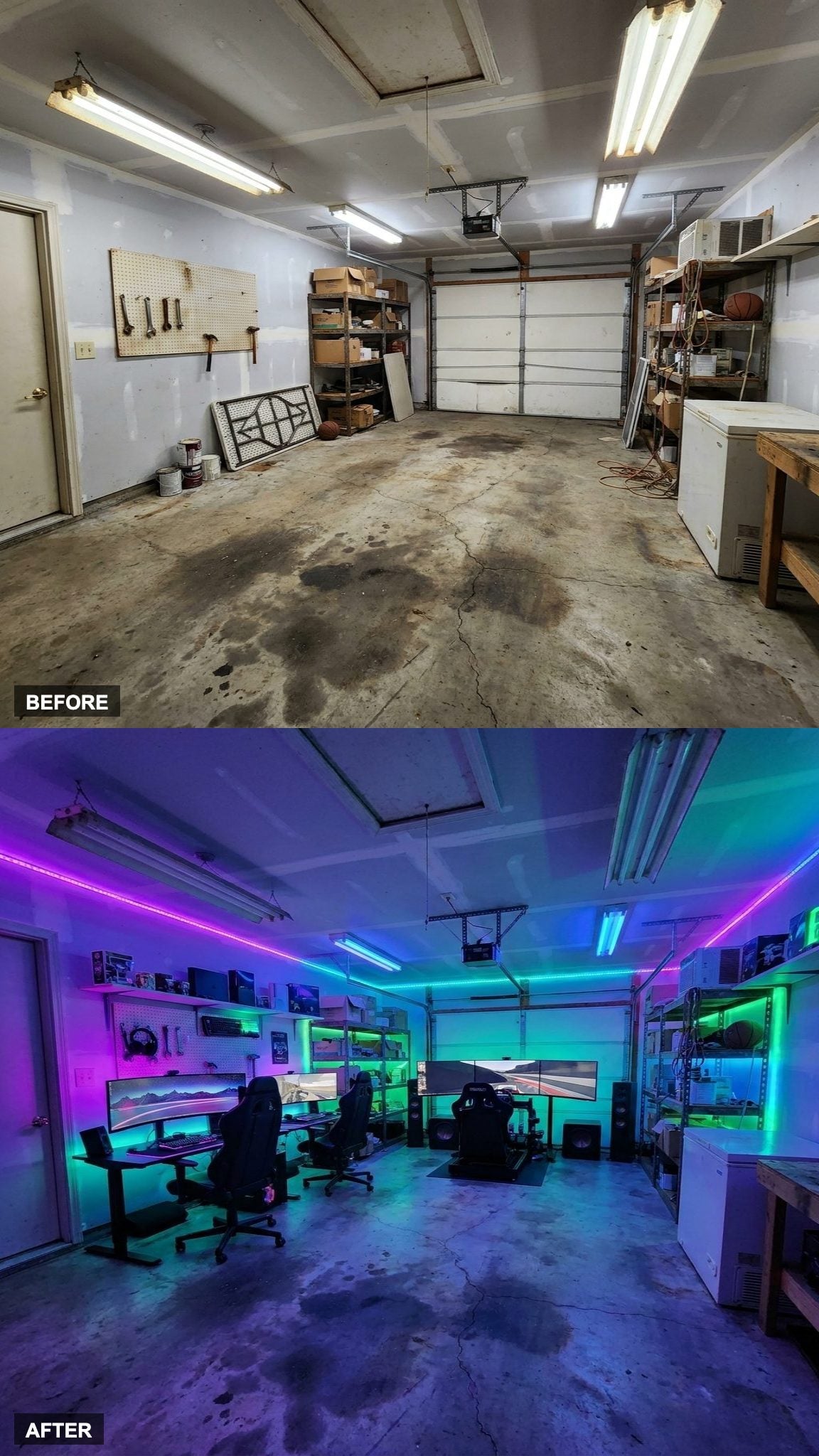 RGB Lighting, Racing Simulators, and Multiple Gaming Stations in a Purpose-Built Pro Gaming Room