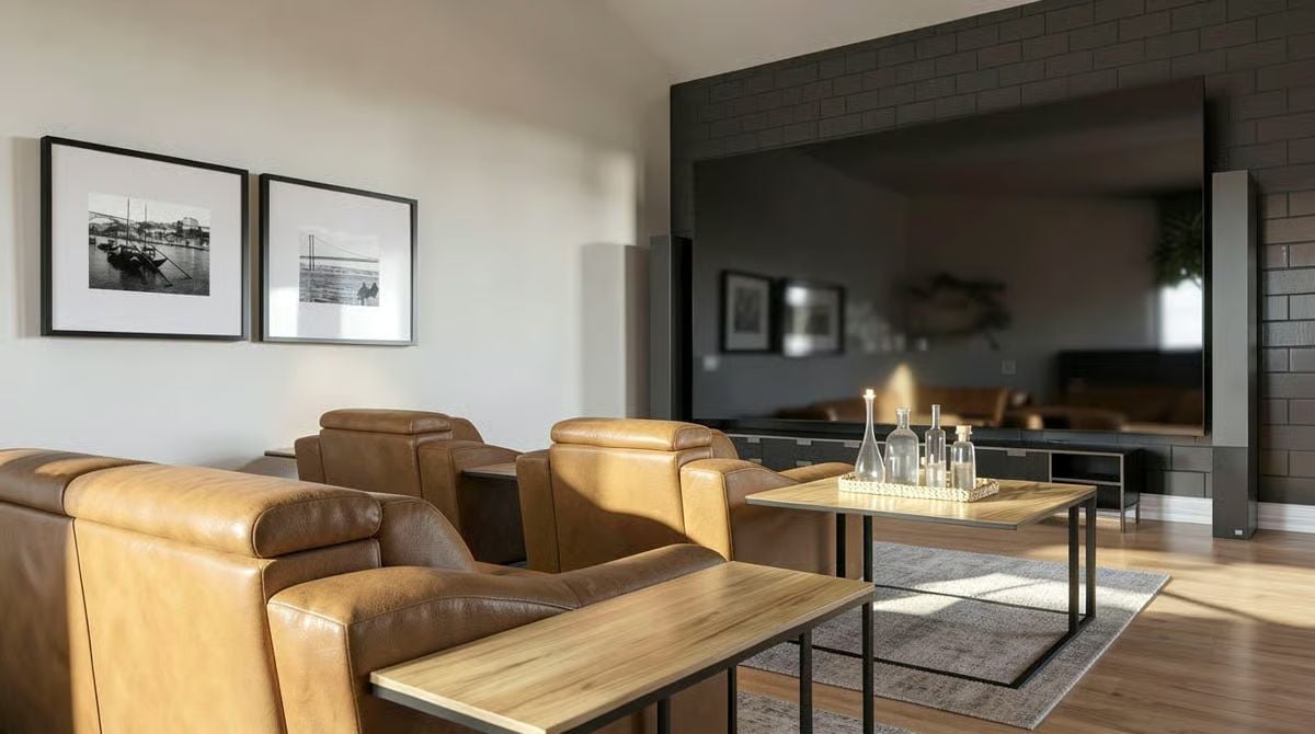 Cognac Leather and a Wall-Mounted Screen That Earns Its Square Footage