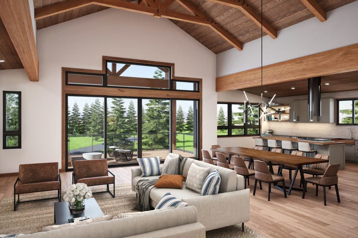 Vaulted Ceiling, Floor-to-Ceiling Glass, and a Dining Table Built for a Crowd