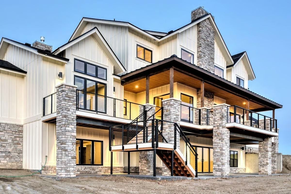 Stone Columns and Cable Railings on a Walkout Built for Mountain Views