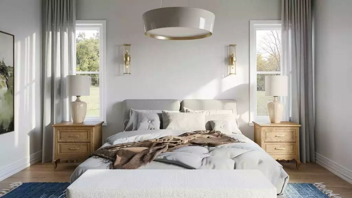 Layered Neutrals and Warm Oak Do the Heavy Lifting in This Primary Bedroom