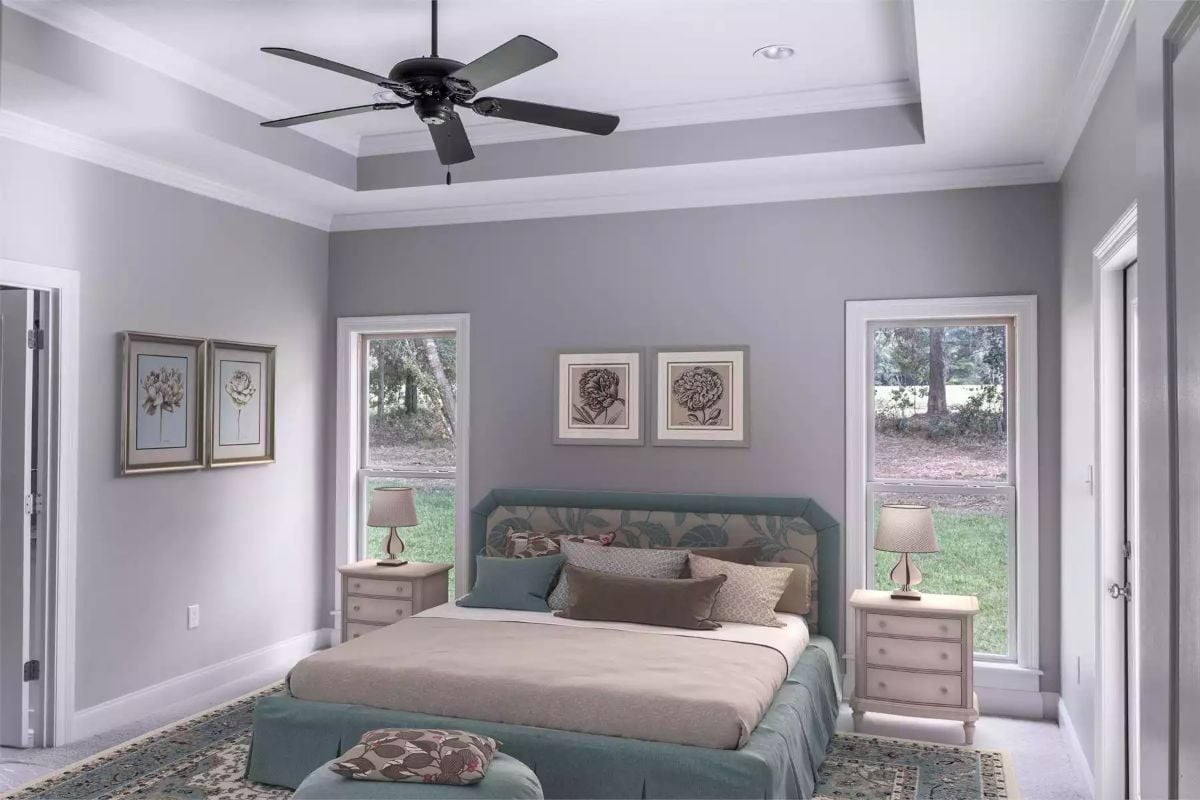 Teal Upholstery and a Tray Ceiling That Justify Each Other