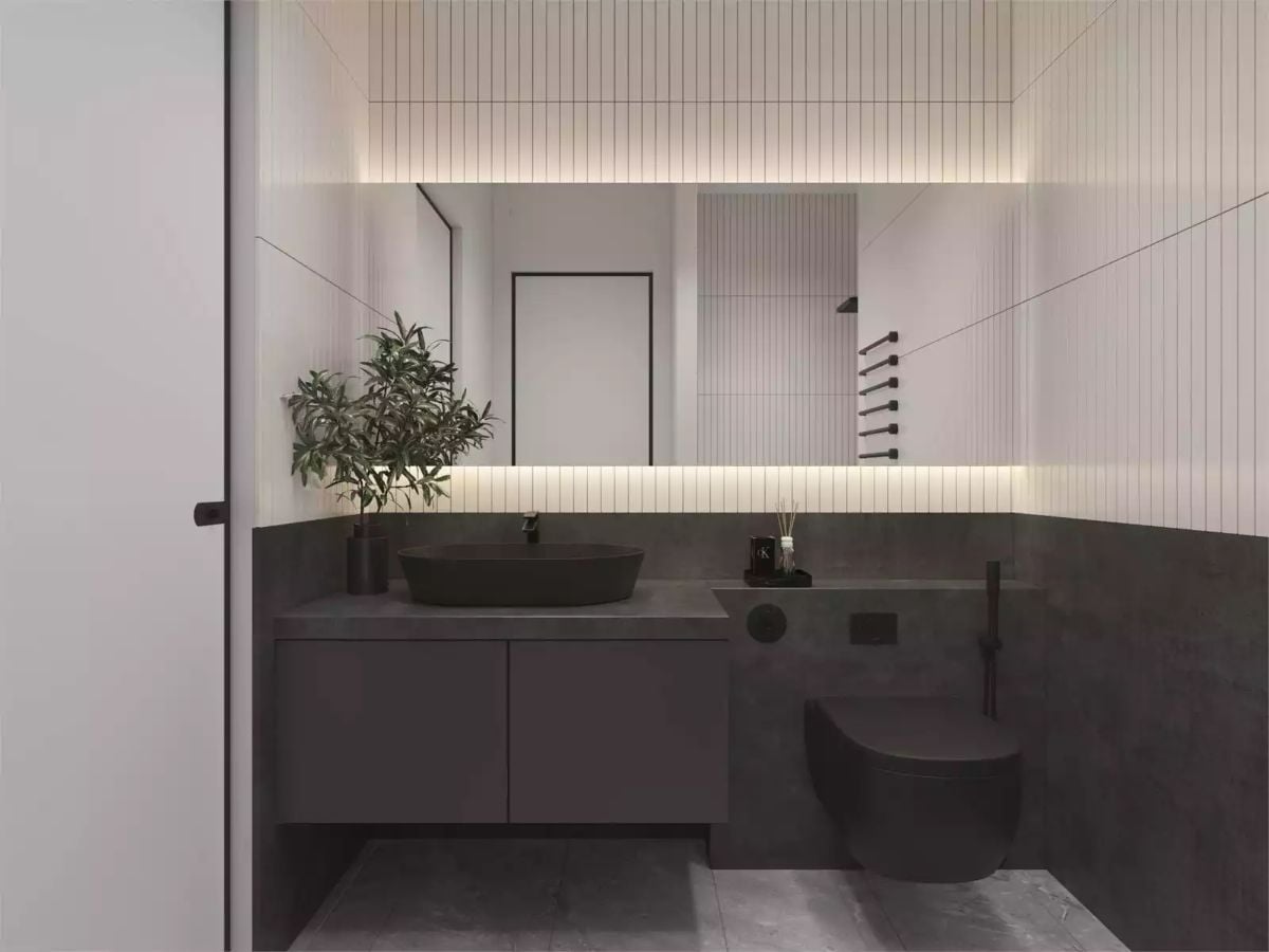 Vessel Sink, Warm Strip Light, and a Plant That Pulls Everything Down to Earth