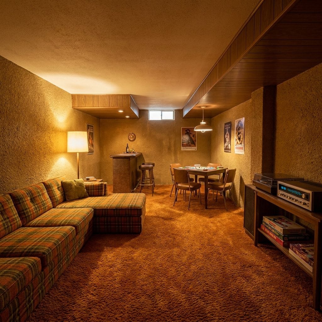 Sand-Finish Basement Rec Room Walls That Caught Every Bit of Light