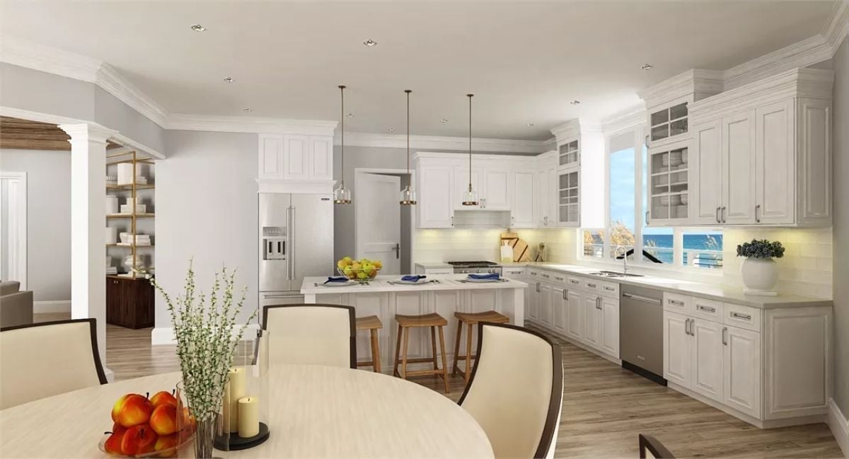 White Cabinets, Ocean Window, and a Kitchen That Earns Its Square Footage