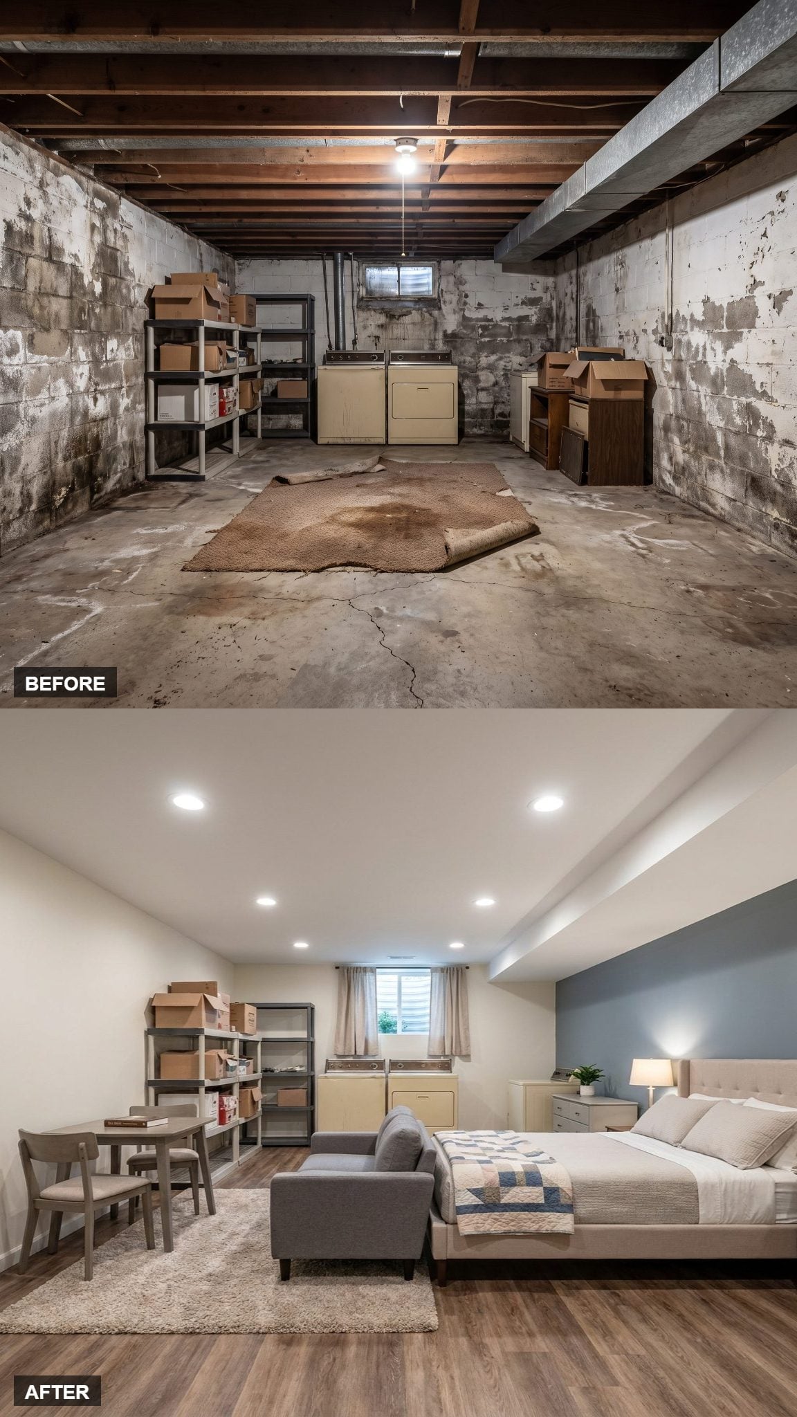 Basement Guest Suite in Muted Blue-Gray