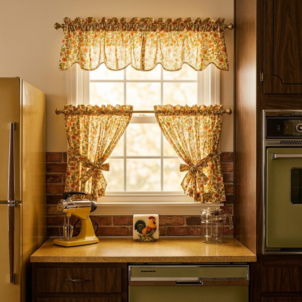 A Set of Chintz Kitchen Curtains with Matching Valance: About $18 in 1975