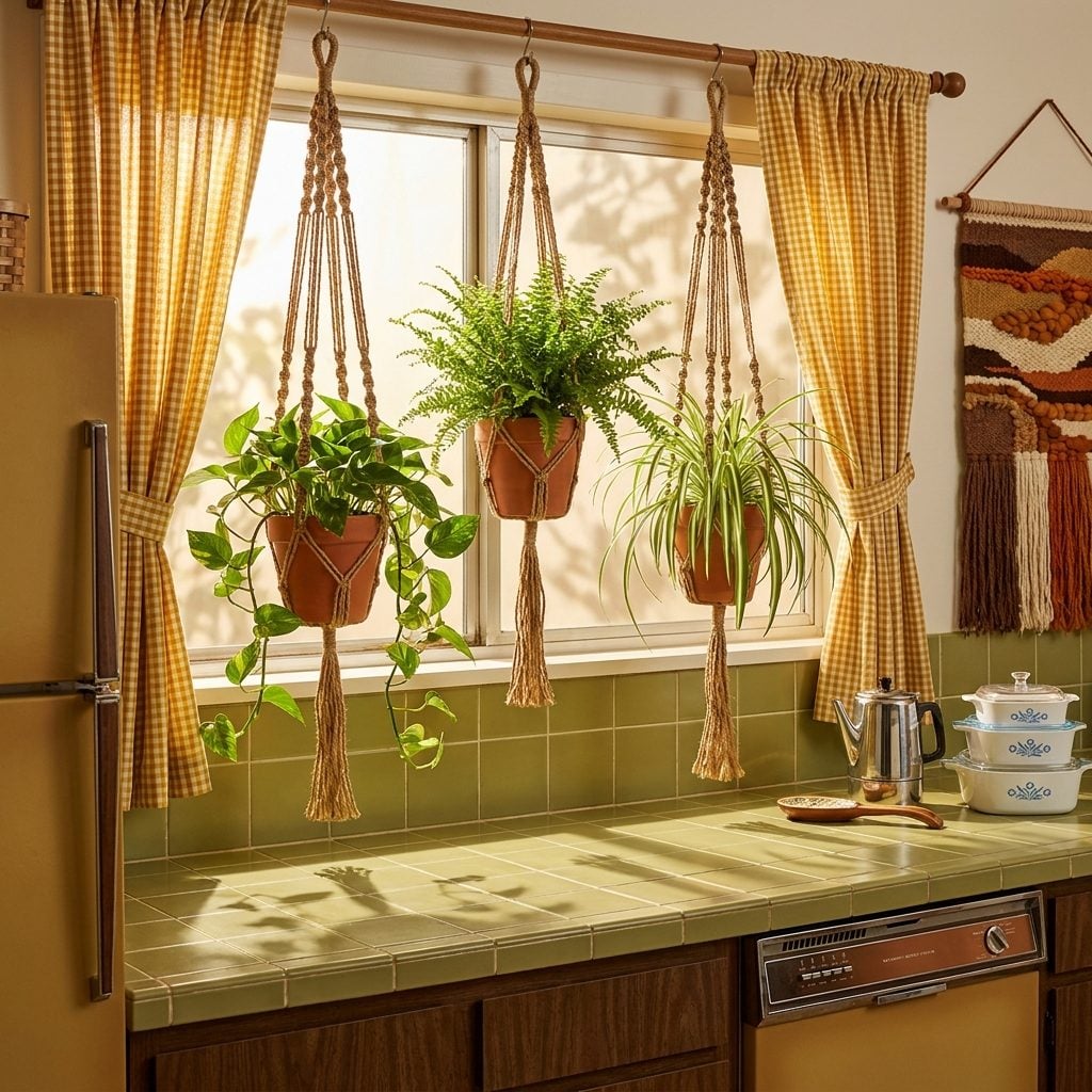 A Set of Macramé Plant Hangers for the Kitchen Window: About $5 Each in 1976