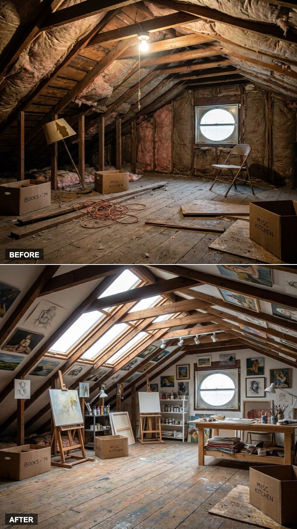 Skylights and Open Storage Turn the Attic Into an Artist's Loft