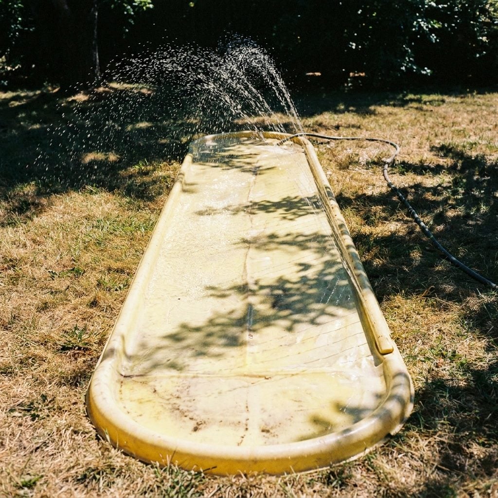The Slip 'N Slide Laid Out on the Only Flat Patch of Grass