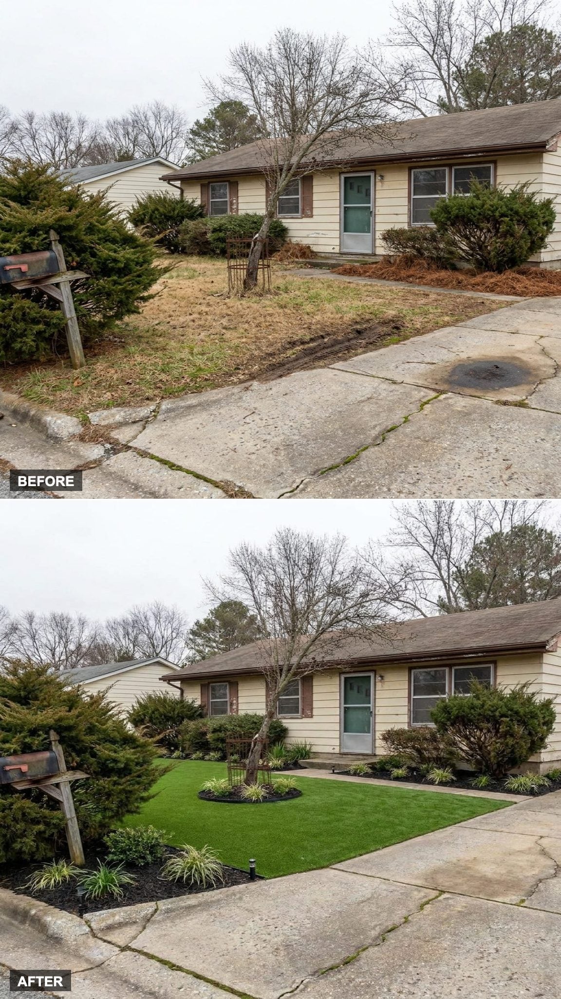 Smart Low-Maintenance Landscape with Artificial Turf, Automated Irrigation, and Evergreen Plantings
