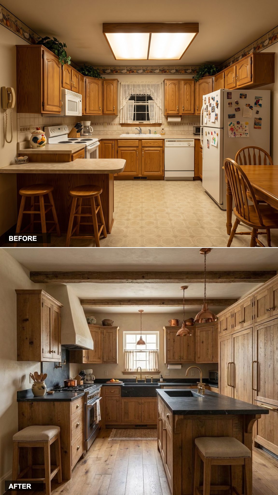 Soapstone Island, Limewashed Walls, and Exposed Timber Beams Transform a Dated Box into a Belgian Farmhouse Worth Keeping