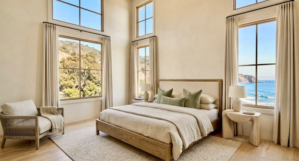 Sage Pillows, Ocean Light, and Ceilings That Know What They're Doing