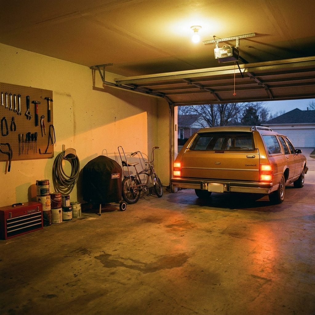 The Sound of the Garage Door Grinding Up as Dad Pulled the Car Back In from Getting Gas