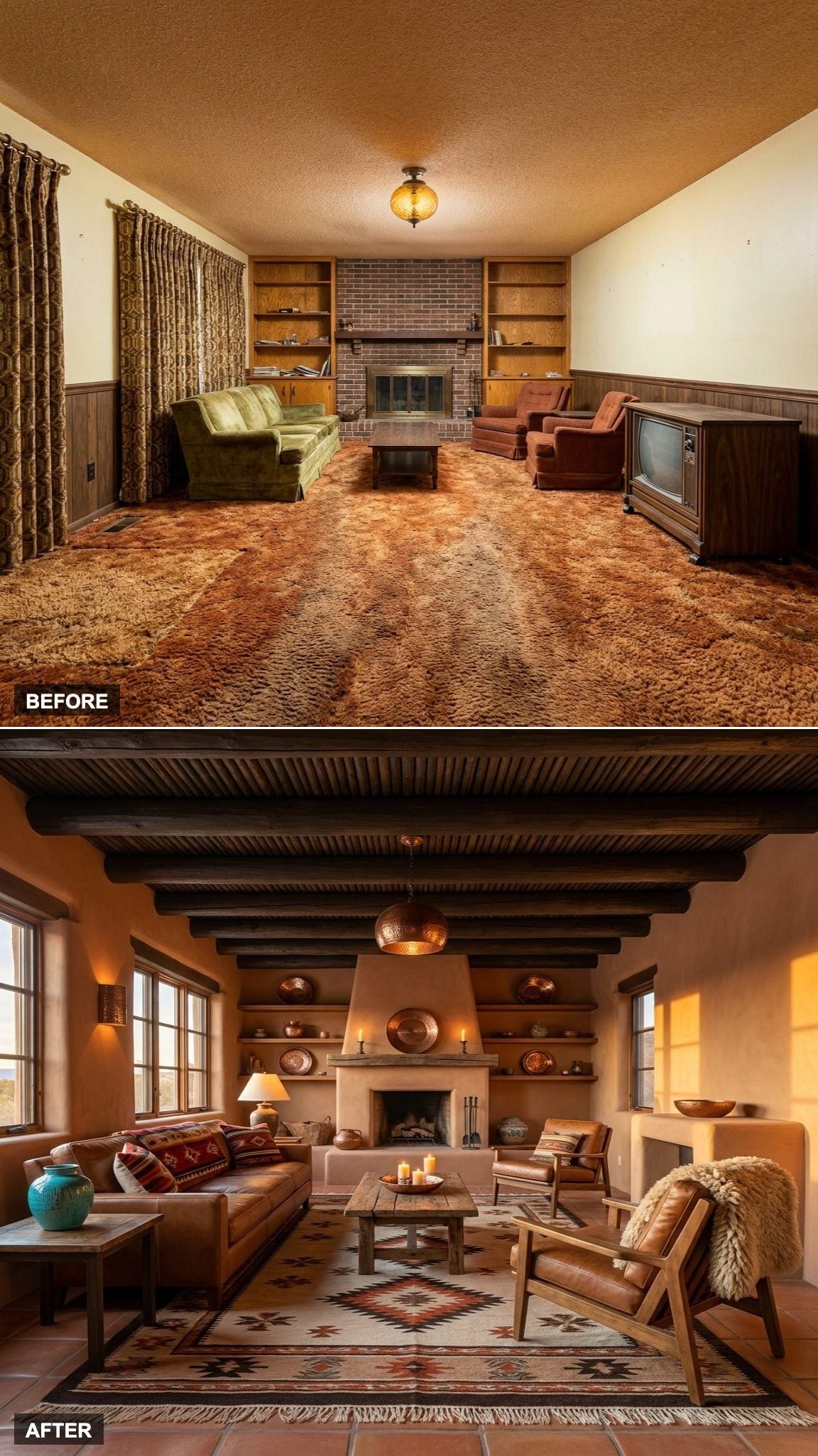 Southwestern High Desert with Adobe Plaster Walls, Navajo Textile Accents, and Hammered Copper Details