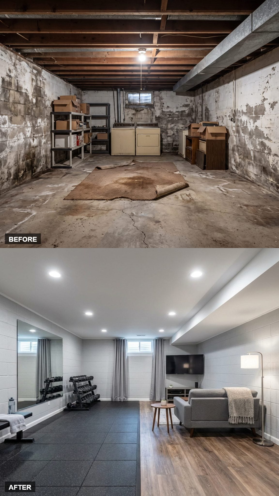 Split-Use Space: Home Gym Meets Cozy Lounge