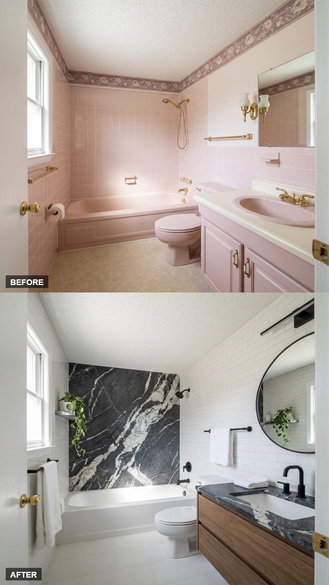 Statement Stone Wall in Dramatic Veined Slab and Matte Black