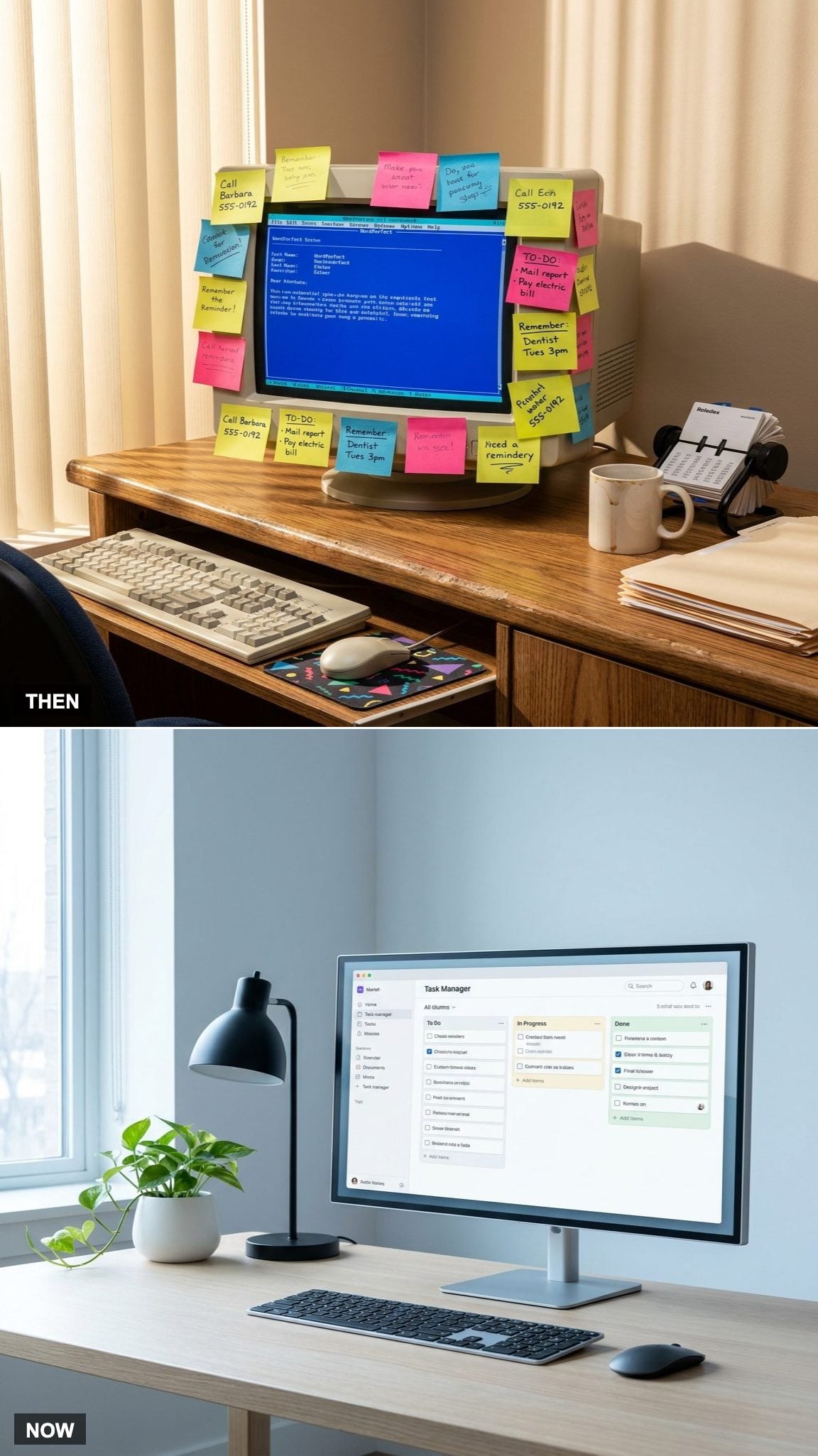 Sticky Notes Covered the Monitor vs. Digital Task Managers Keep Everything Organized