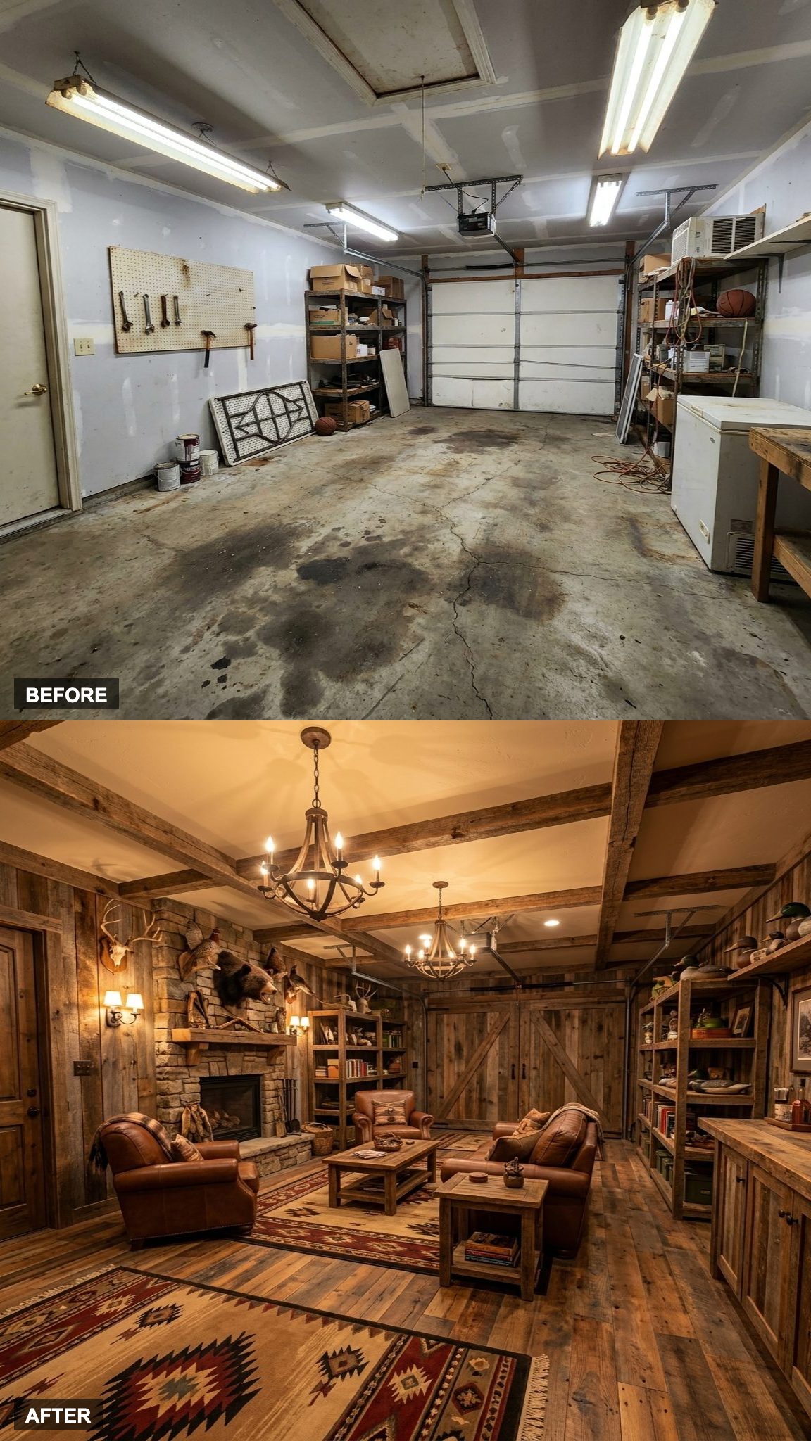 Stone Fireplace, Reclaimed Beams, and a Rustic Hunting Lodge That Belongs in the Mountains
