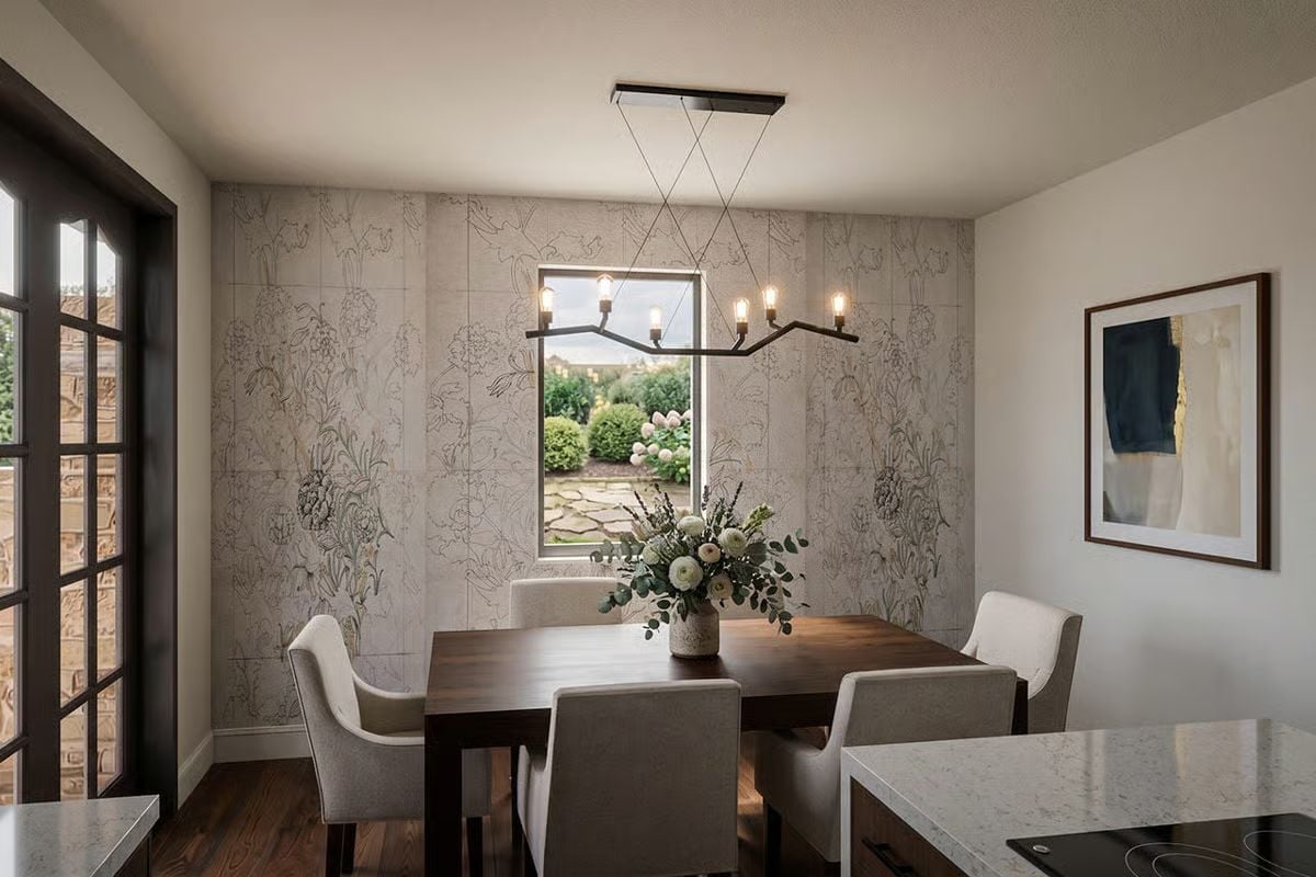 Botanical Wall Panels and a Linear Pendant That Earns Its Spot Above the Table