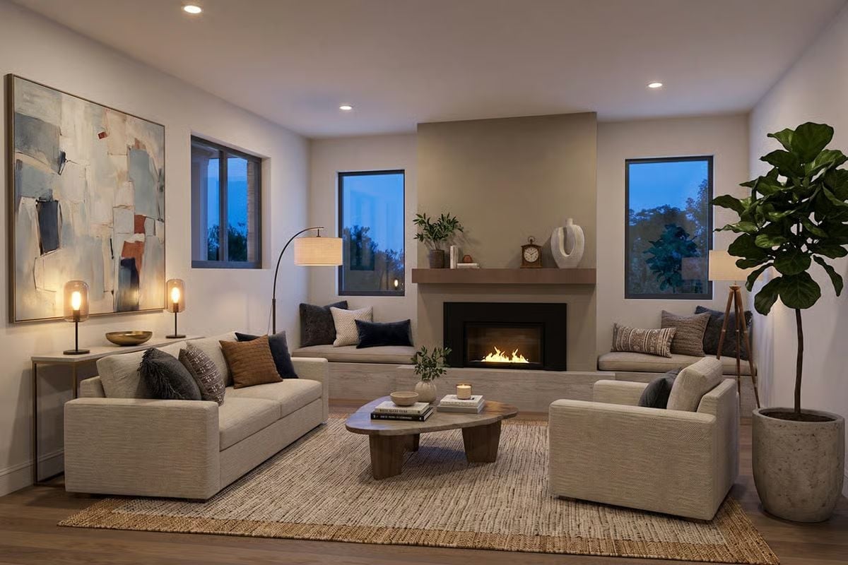 Fireplace Wall Built-Ins and a Jute Rug That Keeps the Room Honest