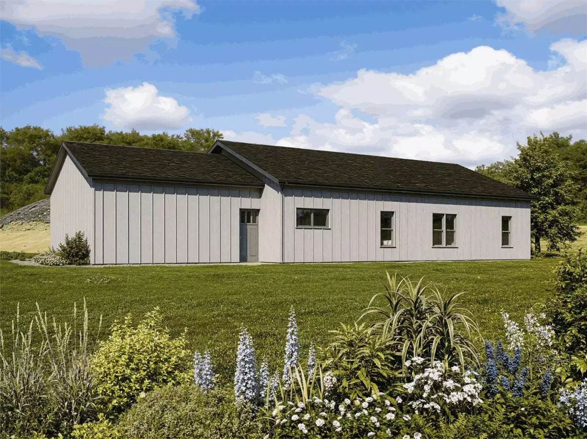 Board-and-Batten Siding and a Low Roofline Give This Rear Elevation Real Character