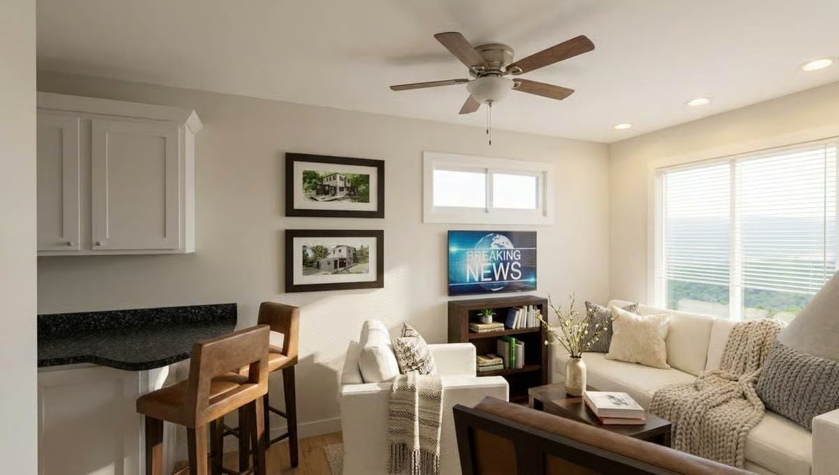 Breaking News Playing in a Living Room That Actually Looks Like a Retreat