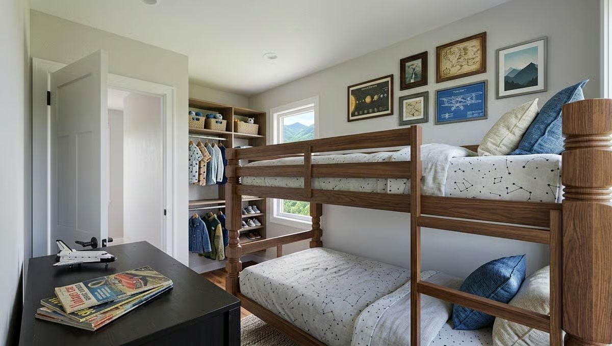 Constellation Sheets and Walnut Bunks Signal Exactly Who This Room Belongs To