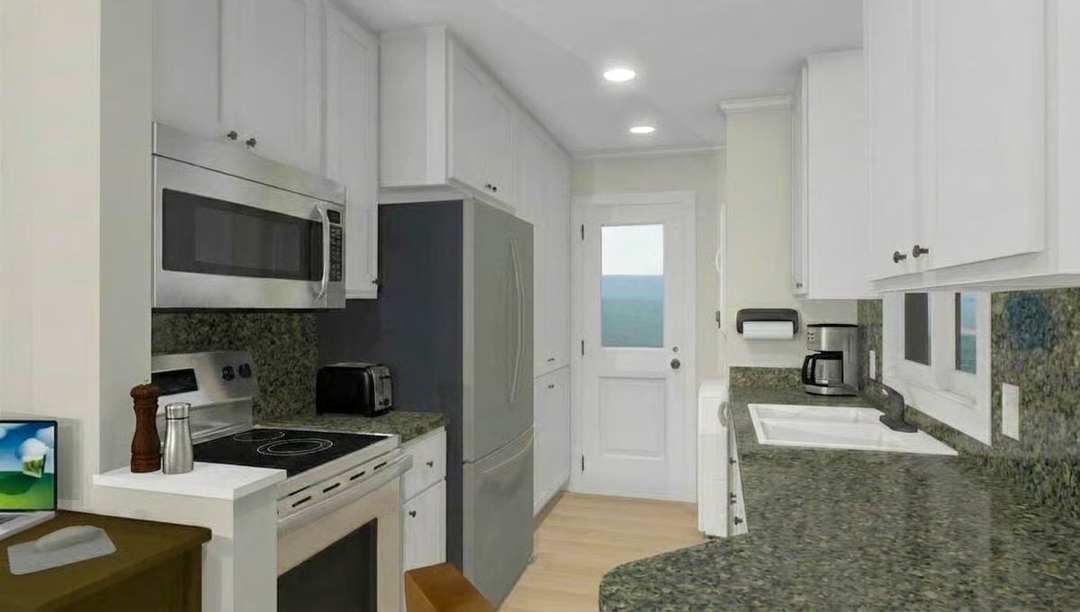Green Granite and Stainless Steel Make This Galley Kitchen Work Hard