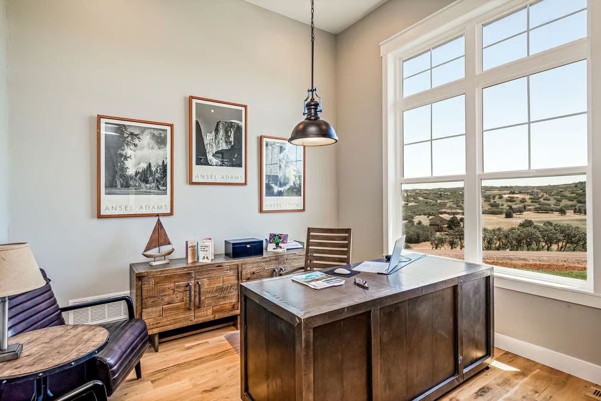 Ansel Adams Prints and an Industrial Pendant Give This Home Office Real Character