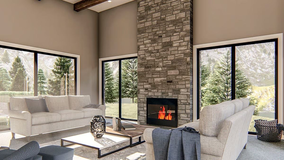 Floor-to-Ceiling Stone Chimney That Doesn't Ask Permission
